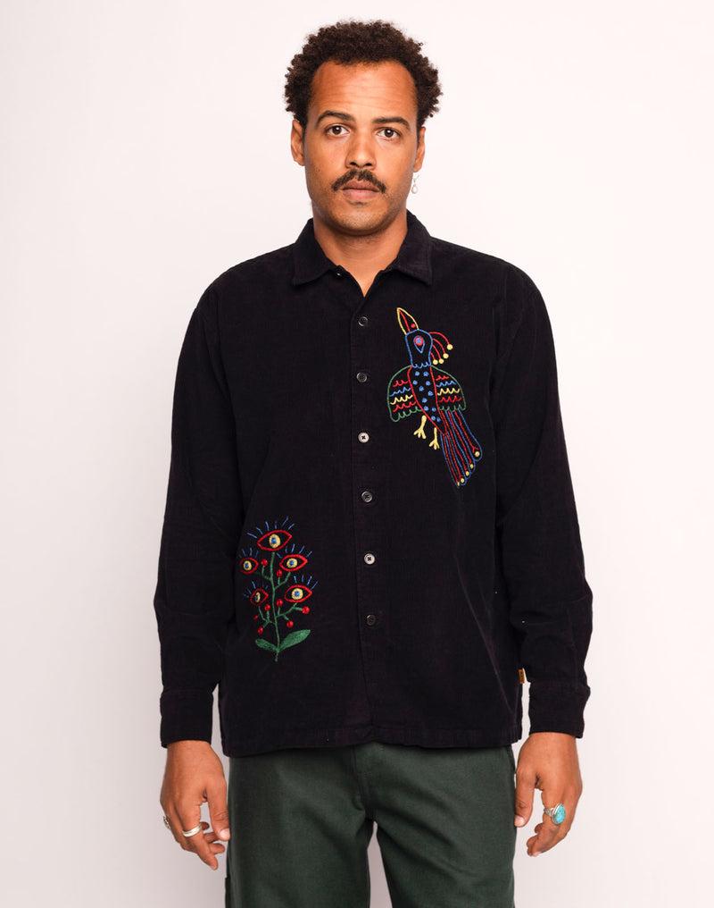 OLOW Decré Take Off Cord-Overshirt in Schwarz – Herren Vorderansicht